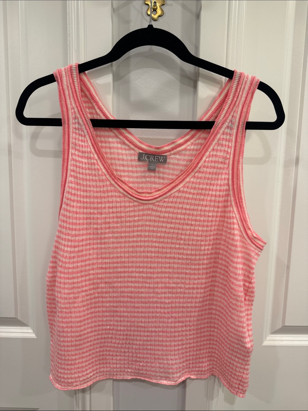 J. Crew Pink and White Striped Ribbed Scoop Tank